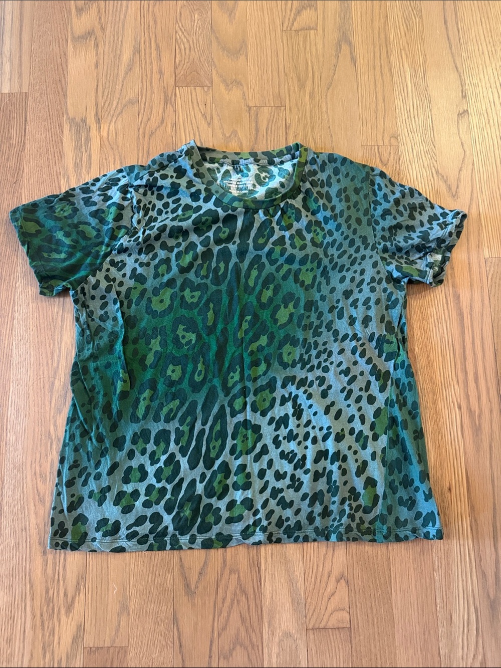 Cynthia Rowley Green Leopard-Print Short Sleeve Tee